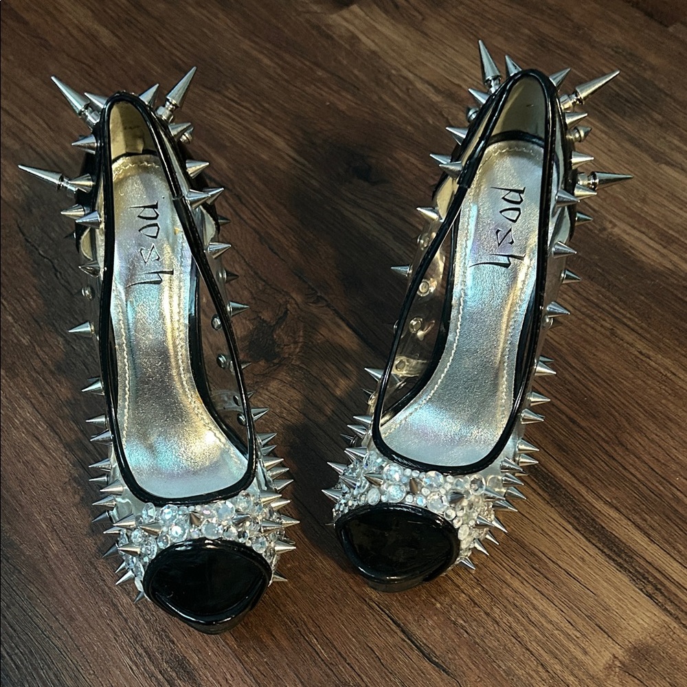 Posh Black and Silver Spiked Heels